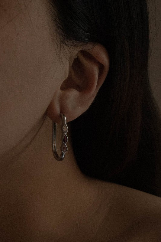 Pink Tear Hoop Earrings | Silver - JUST - JEN BOUTIQUE