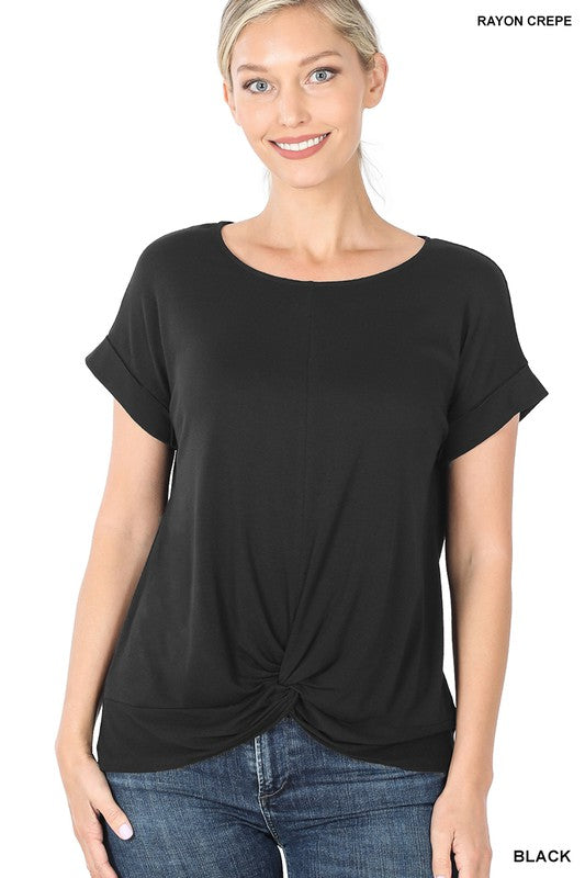 Rayon Span Crepe Knot-Front Top