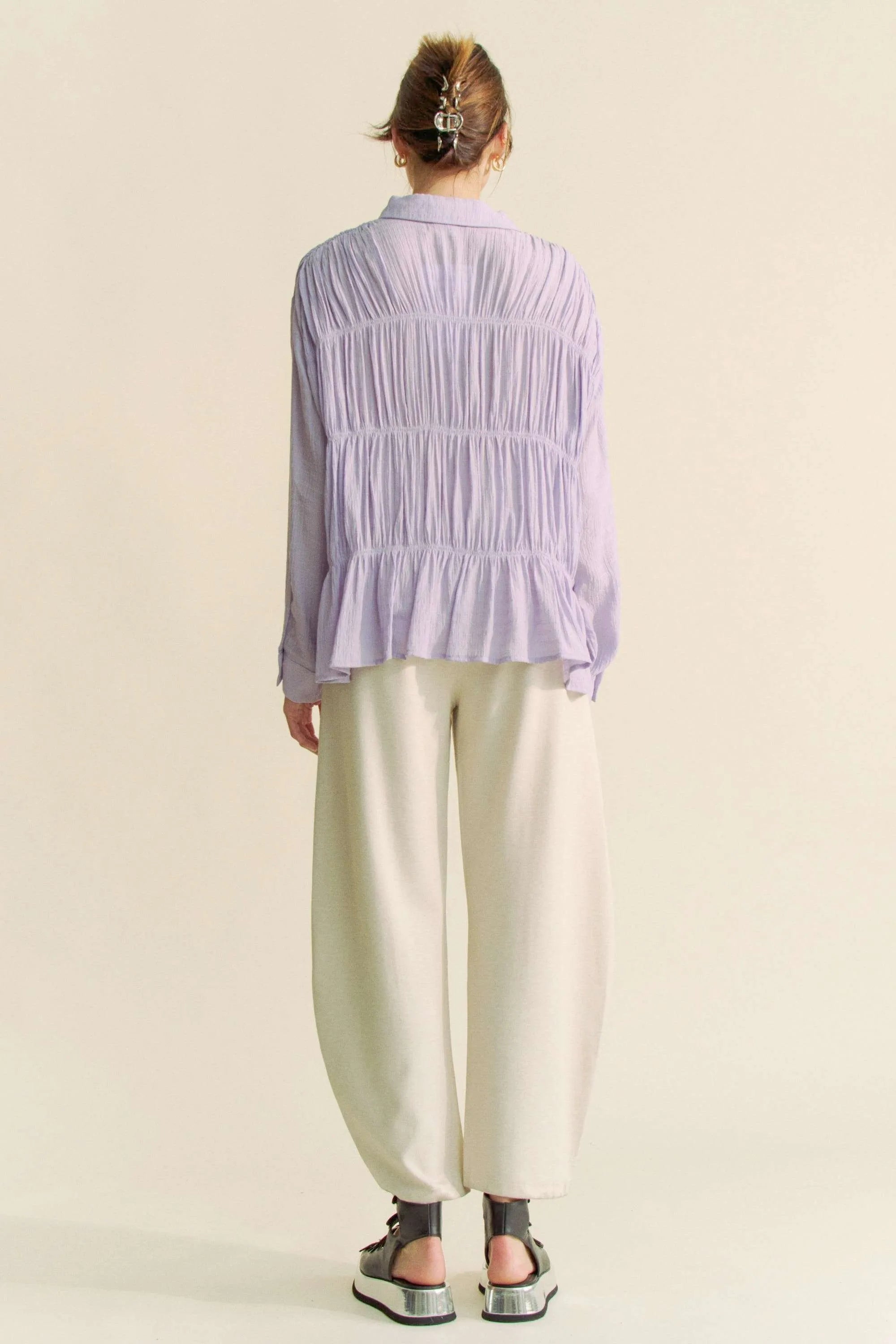 Davi & Dani Ruched All Over Button Front Shirt - JUST - JEN BOUTIQUE