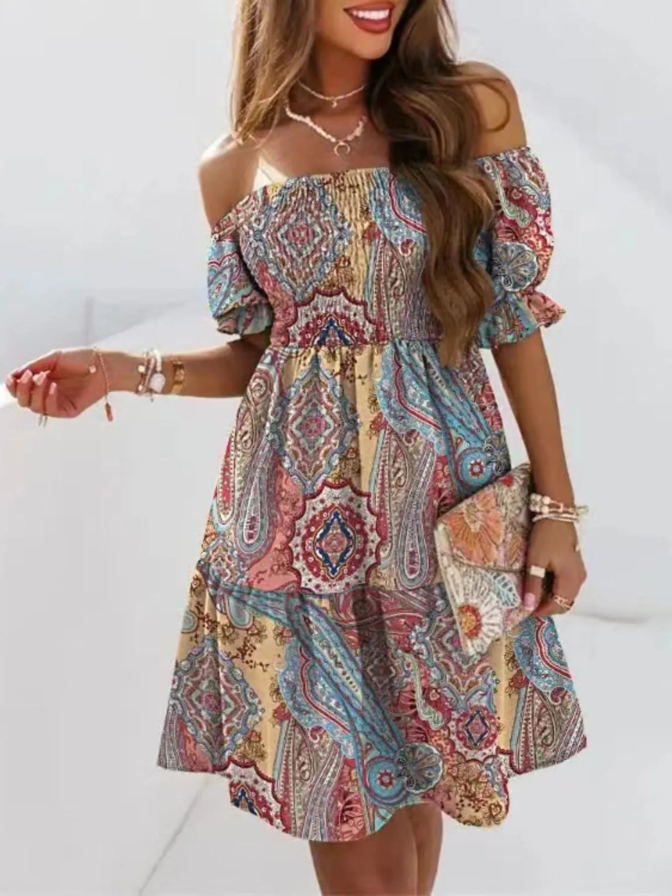 Off Shoulder Smocked Summer Dress - JUST - JEN BOUTIQUE