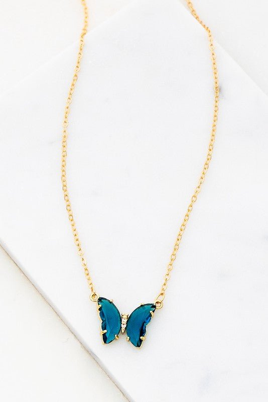GEM STONE BUTTERFLY PENDANT NECKLACE - JUST - JEN BOUTIQUE