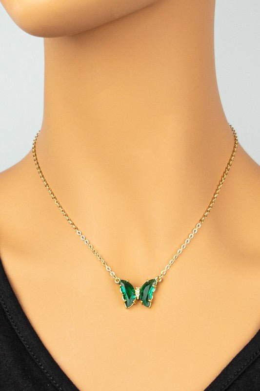 GEM STONE BUTTERFLY PENDANT NECKLACE - JUST - JEN BOUTIQUE