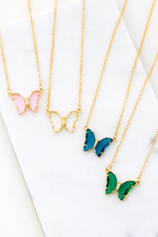 GEM STONE BUTTERFLY PENDANT NECKLACE - JUST - JEN BOUTIQUE