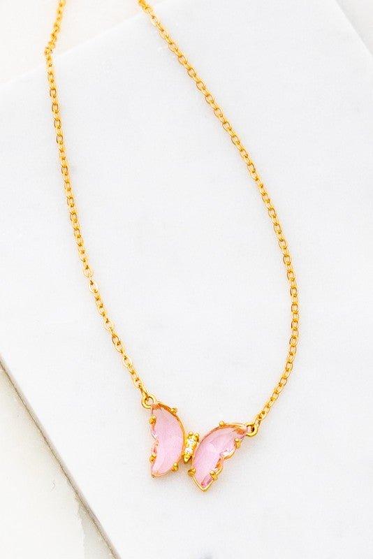 GEM STONE BUTTERFLY PENDANT NECKLACE - JUST - JEN BOUTIQUE