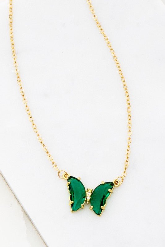 GEM STONE BUTTERFLY PENDANT NECKLACE - JUST - JEN BOUTIQUE