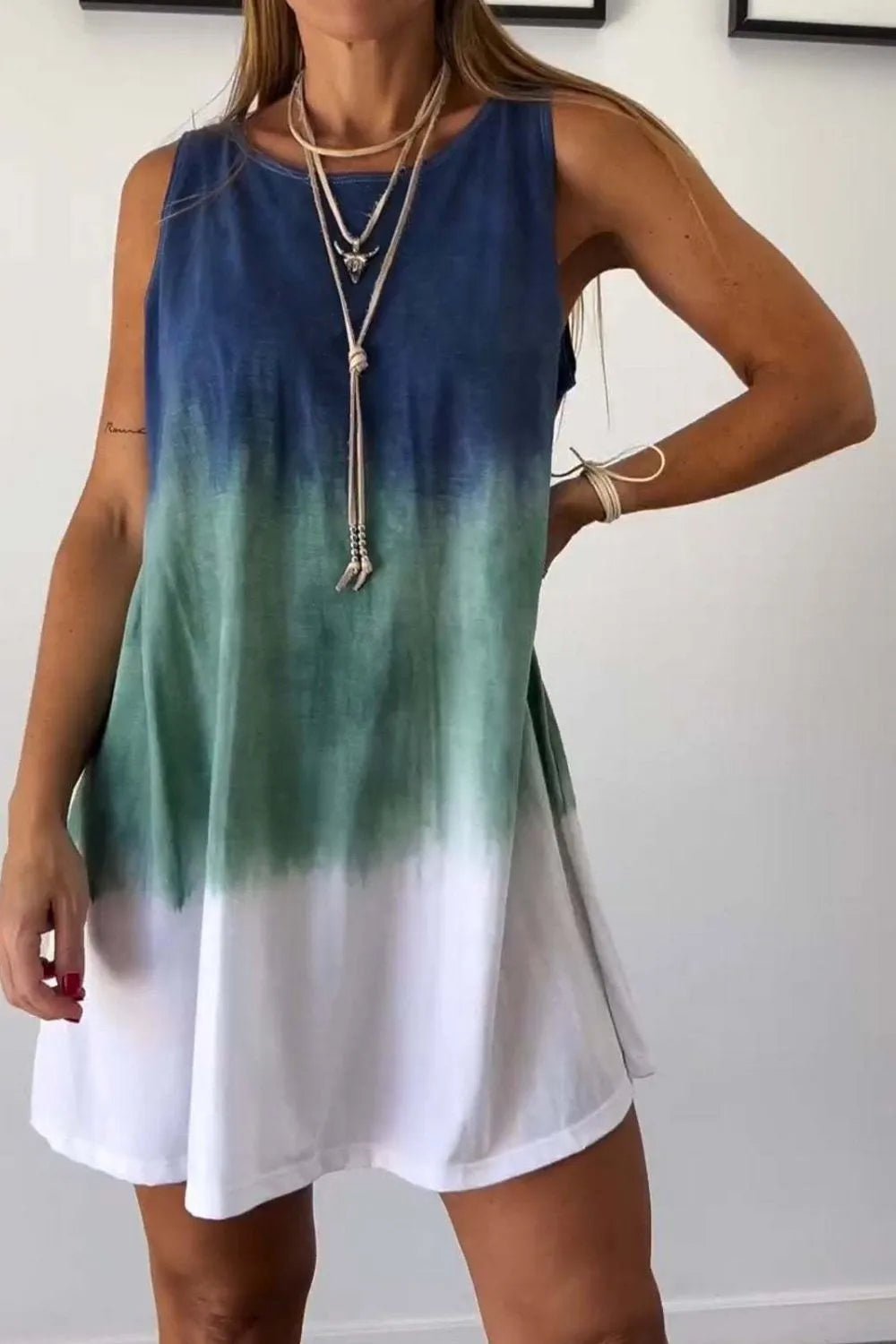 Full Size Tie - Dye Sleeveless Mini Tank Dress Plus Size - JUST - JEN BOUTIQUE
