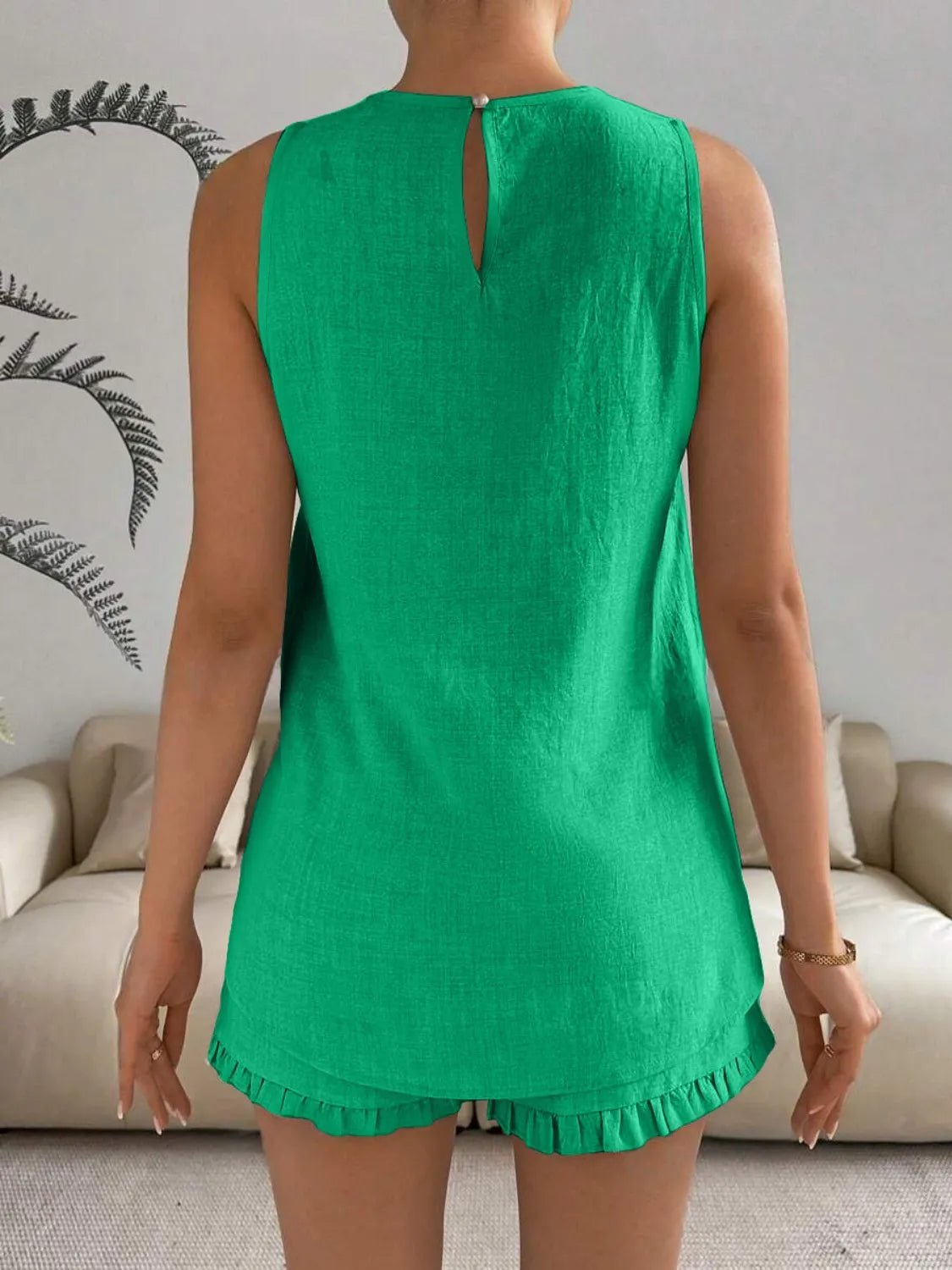 Lace Detail Round Neck Tank and Shorts Set - JUST - JEN BOUTIQUE