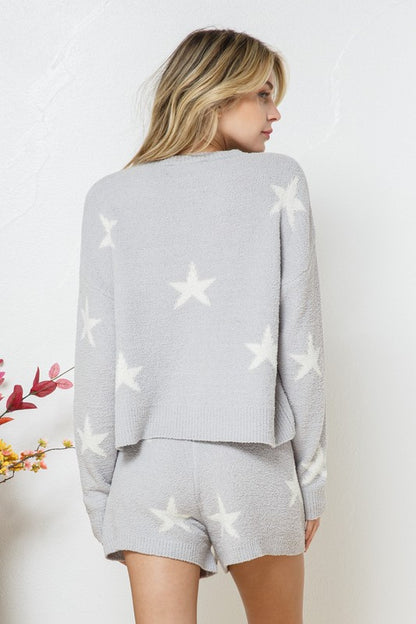 Soft Long Sleeve Star Print Top and Short Set