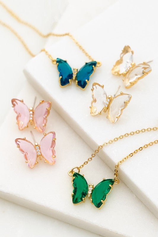 GEM STONE BUTTERFLY PENDANT NECKLACE - JUST - JEN BOUTIQUE