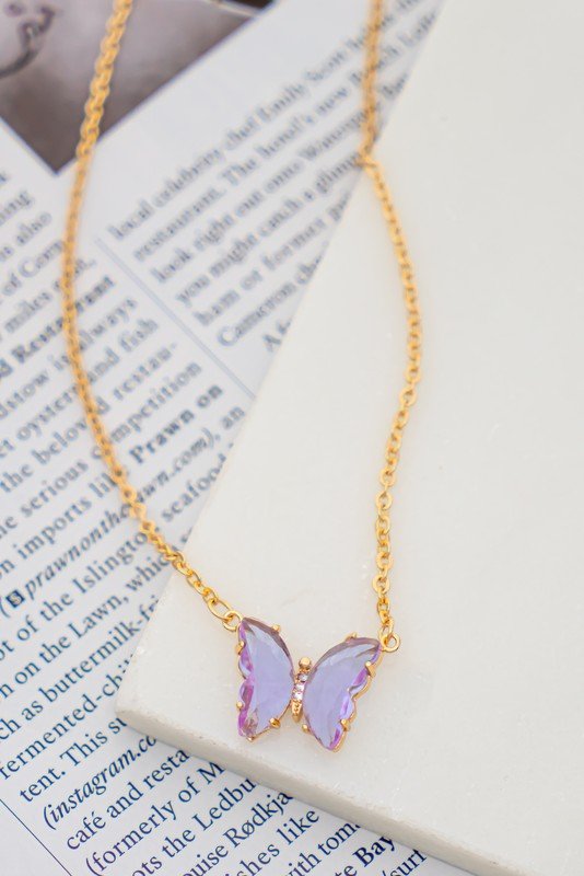 GEM STONE BUTTERFLY PENDANT NECKLACE - JUST - JEN BOUTIQUE