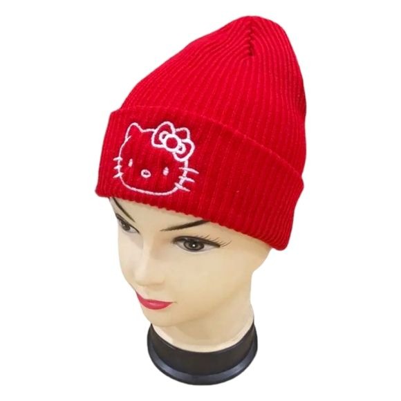 HELLO KITTY Winter Warm Beanie Red and White 2 Piece Set