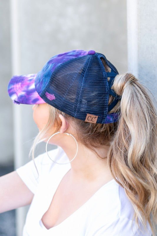 CC Tie Dye Criss - Cross Ponytail Cap Hat - JUST - JEN BOUTIQUE
