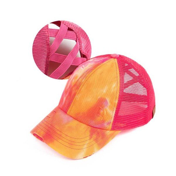 CC Tie Dye Criss - Cross Ponytail Cap Hat - JUST - JEN BOUTIQUE