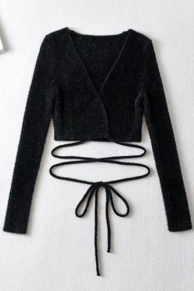 Fuzzy crop top sweater - JUST - JEN BOUTIQUE