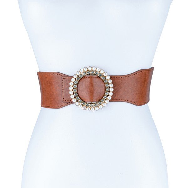 PEARL AND RHINESTONE ROUND BUCKLE BELT - JUST - JEN BOUTIQUE