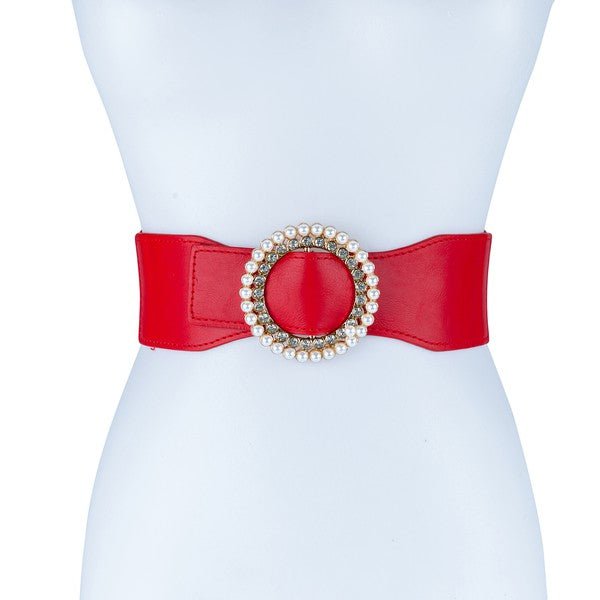 PEARL AND RHINESTONE ROUND BUCKLE BELT - JUST - JEN BOUTIQUE
