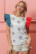 BiBi American Flag Sequin Stars Top - JUST - JEN BOUTIQUE