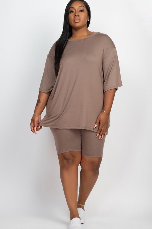 Plus Size Loose Fit Top t shirt &Biker Shorts Set - JUST - JEN BOUTIQUE