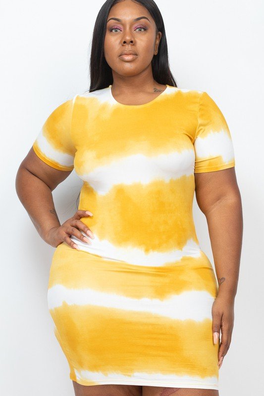 PLUS Size Stripe Tie - Dye Printed Midi Dress - JUST - JEN BOUTIQUE