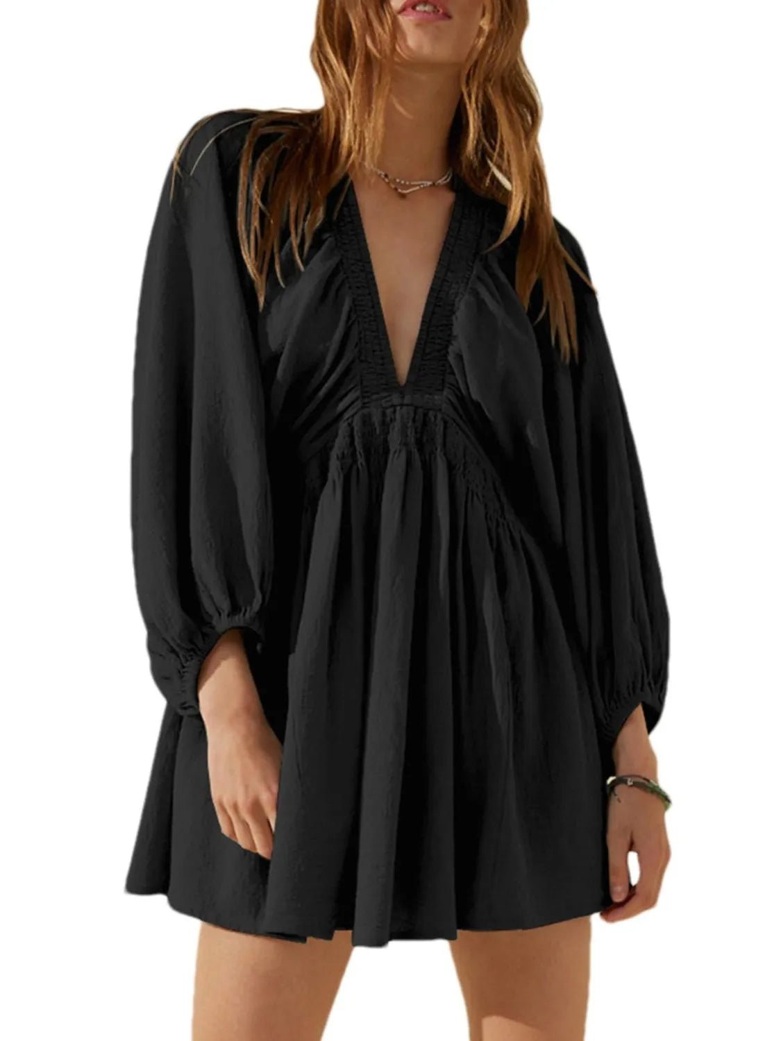 Textured V - Neck Mini Dress - JUST - JEN BOUTIQUE