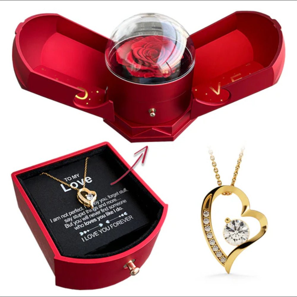 Double open rose gift box drawer style rose jewelry box angel wings Chinese Valentine's Day necklace gift box - JUST - JEN BOUTIQUE