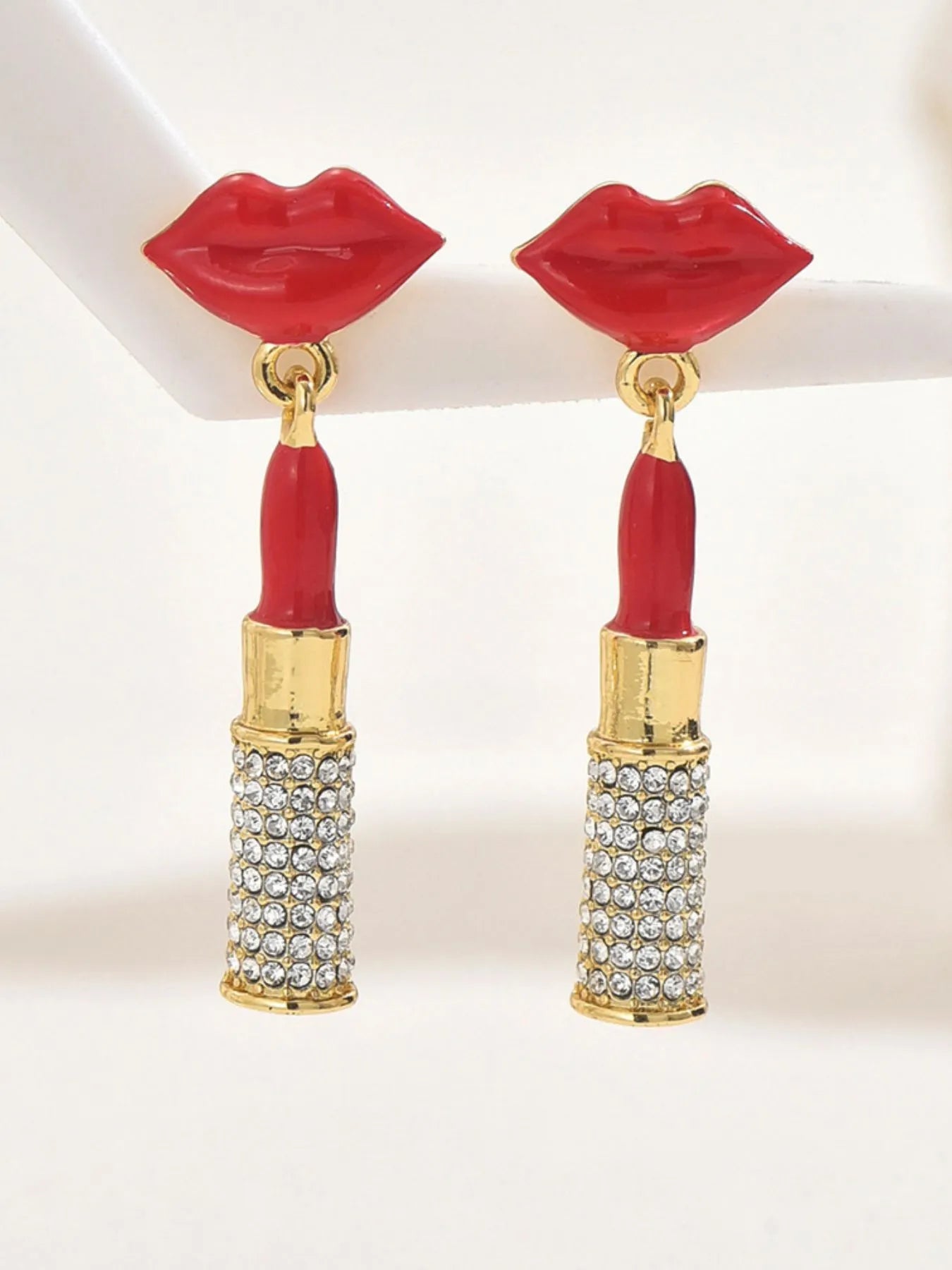 Stainless Steel Resin Lips Lipstick Rhinestone Earrings - JUST - JEN BOUTIQUE