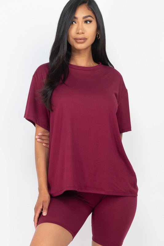 Loose Fit Top oversize shirts & Bike Shorts Set - JUST - JEN BOUTIQUE