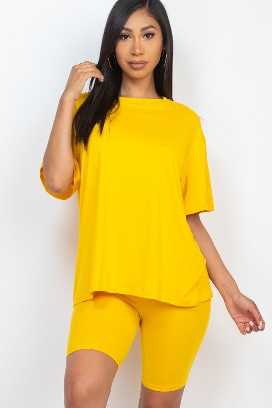 Loose Fit Top oversize shirts & Bike Shorts Set - JUST - JEN BOUTIQUE
