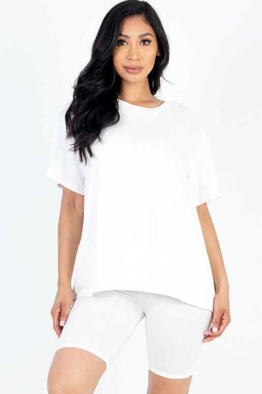 Loose Fit Top oversize shirts & Bike Shorts Set - JUST - JEN BOUTIQUE