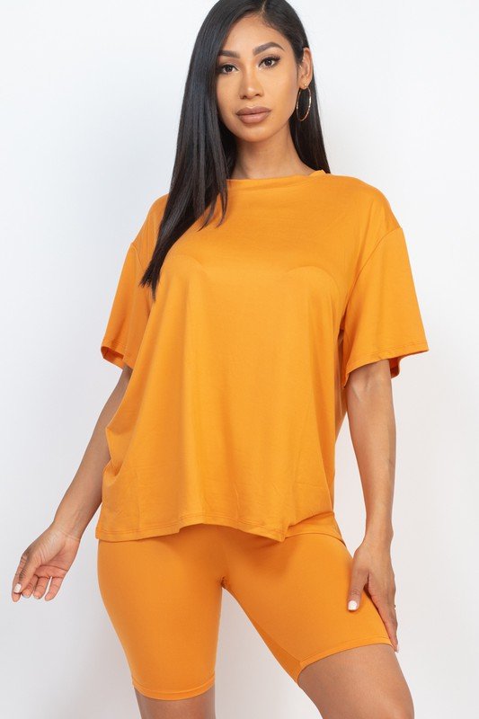 Loose Fit Top oversize shirts & Bike Shorts Set - JUST - JEN BOUTIQUE