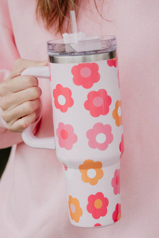 Multicolor Flower Print Handled Stainless Steel Vacuum Cup