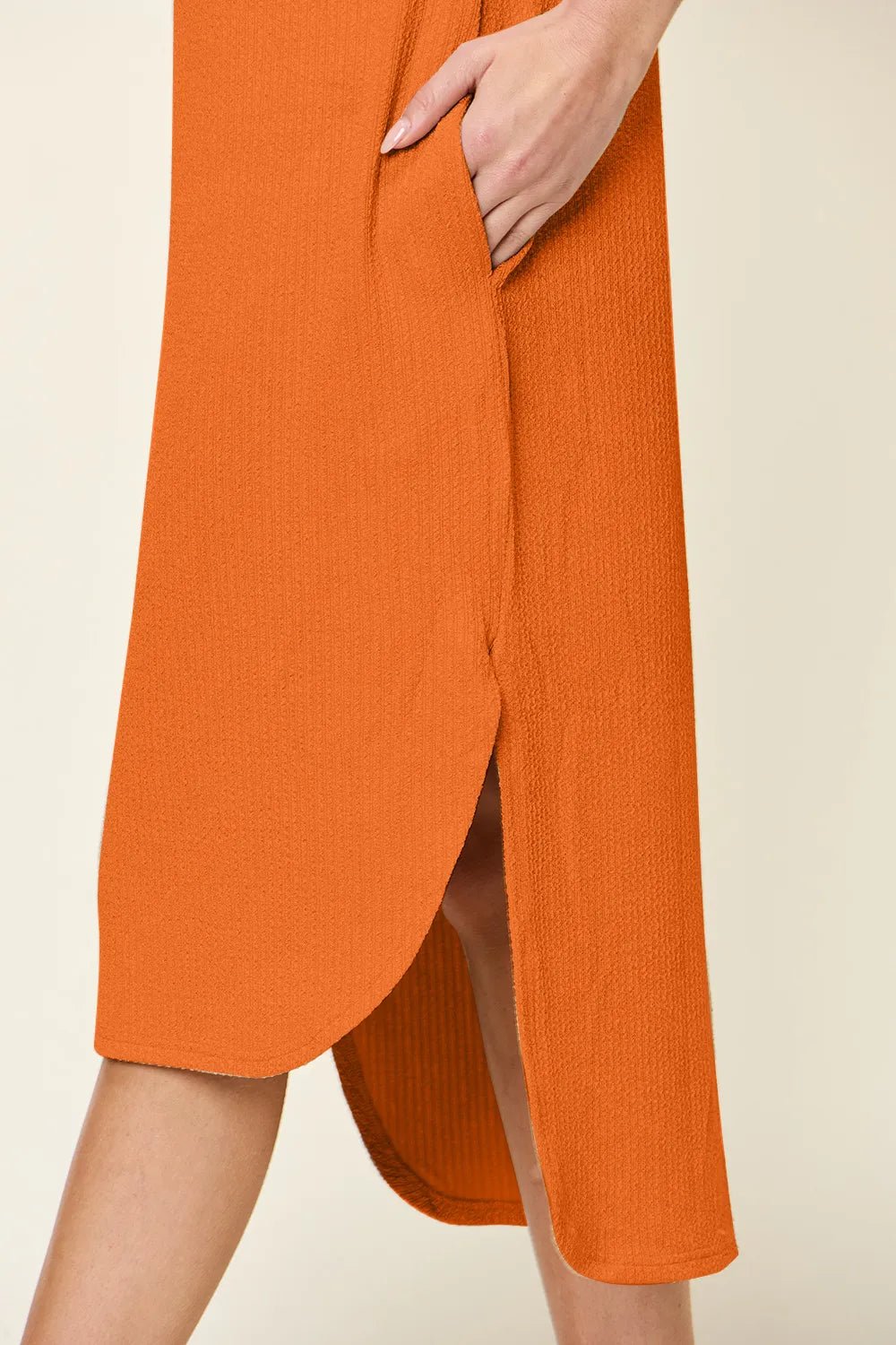 Double Take Full Size Round Neck Short Sleeve Slit Dress - JUST - JEN BOUTIQUE