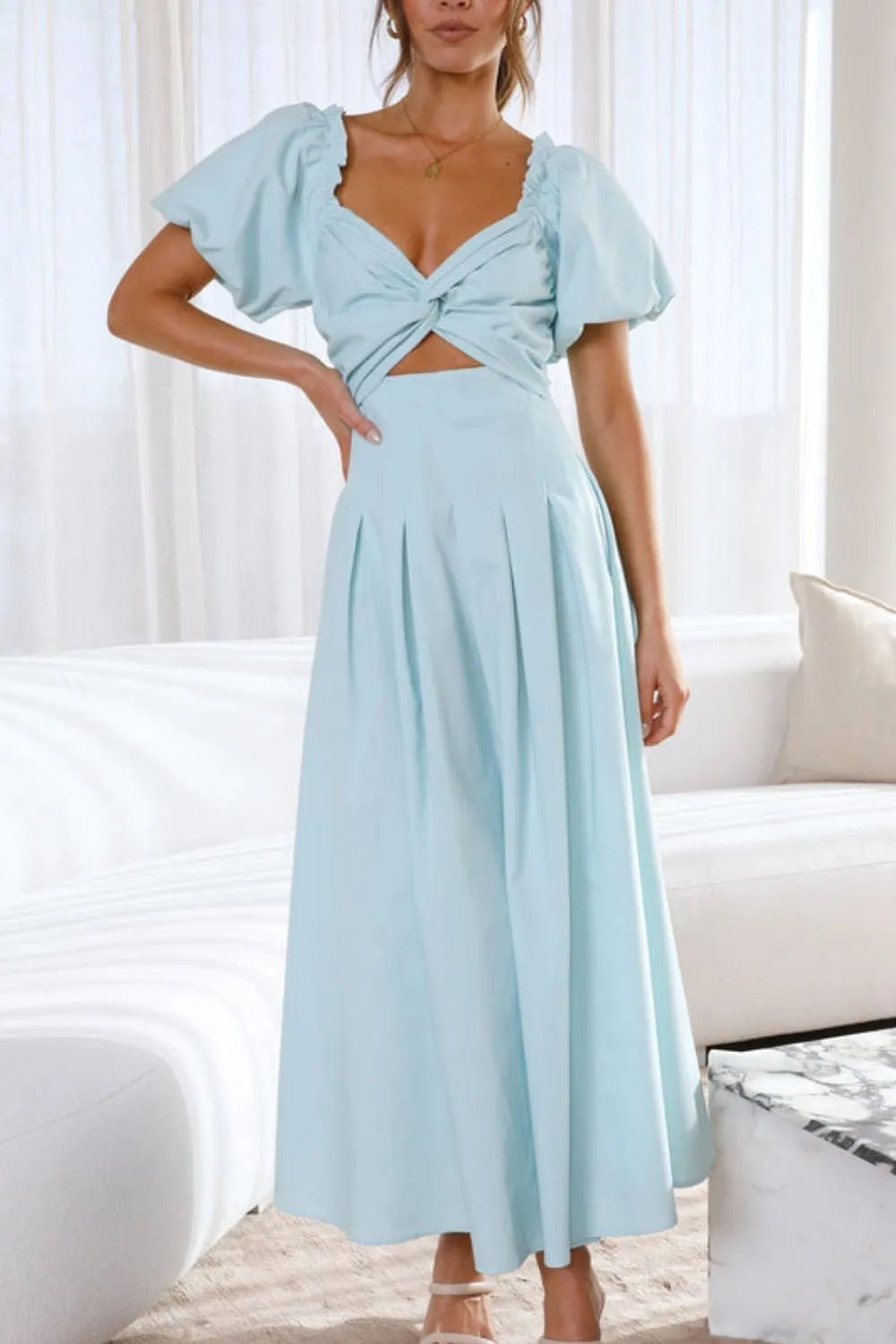 Sweetheart Neck Puff Sleeve Dress - JUST - JEN BOUTIQUE