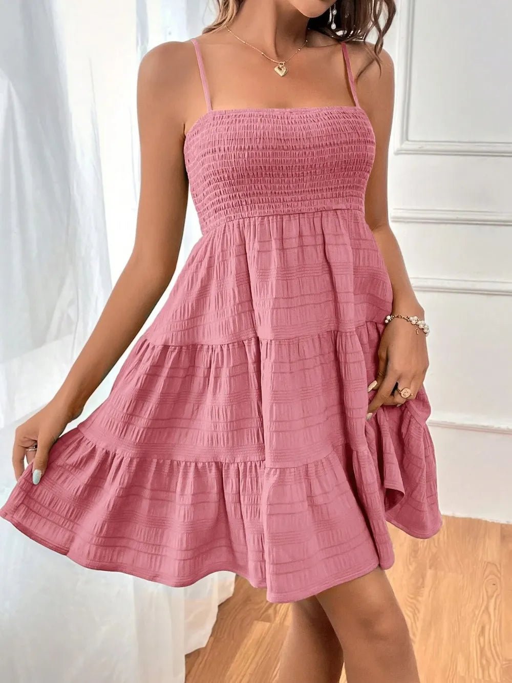 Tiered Smocked Square Neck Cami Dress - JUST - JEN BOUTIQUE