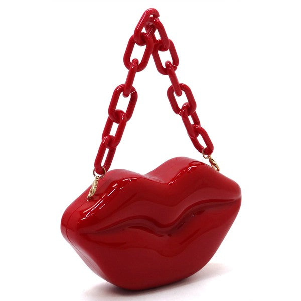 Acrylic Hard Case Lips Clutch Crossbody Bag