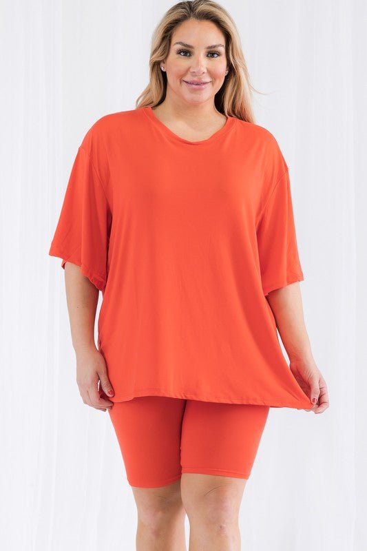 Plus Size Loose Fit Top t shirt &Biker Shorts Set - JUST - JEN BOUTIQUE