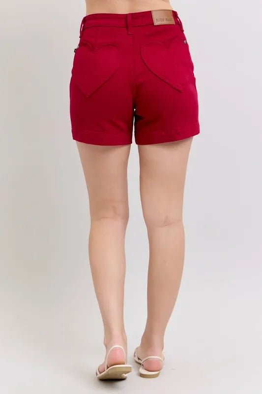 Judy Blue Full Size High Waist Tummy Control Garment Dyed Heart Shaped Denim Shorts Plus Size - JUST - JEN BOUTIQUE