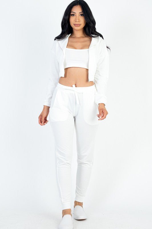 Cropped Cami with Zip - up Jacket and Joggers Set - JUST - JEN BOUTIQUE