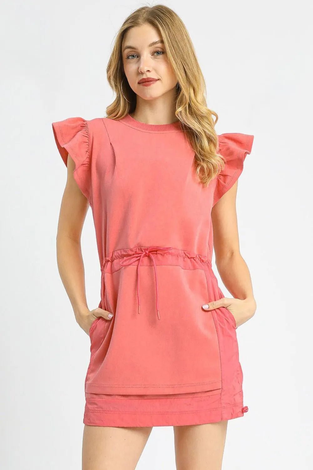 Umgee Luxe knit Ruffle Sleeve Drawstring Mini Dress - JUST - JEN BOUTIQUE