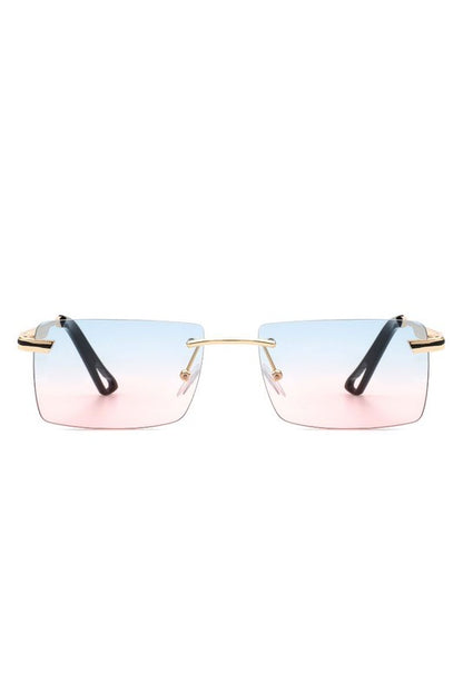 Rectangle Rimless Retro Flat top Sunglasses