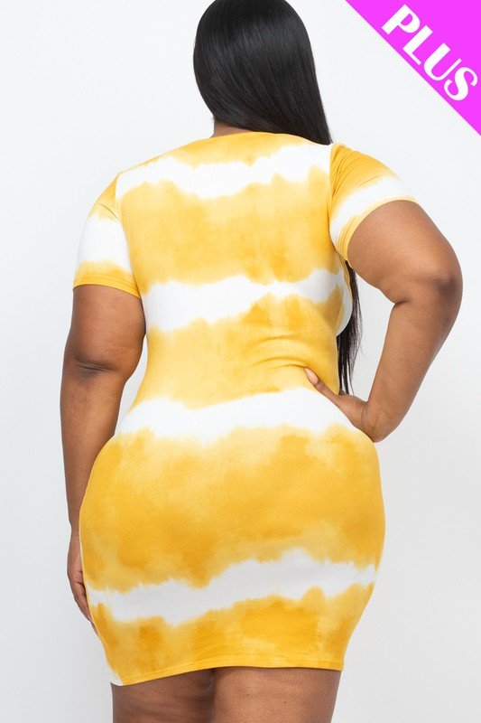 PLUS Size Stripe Tie - Dye Printed Midi Dress - JUST - JEN BOUTIQUE