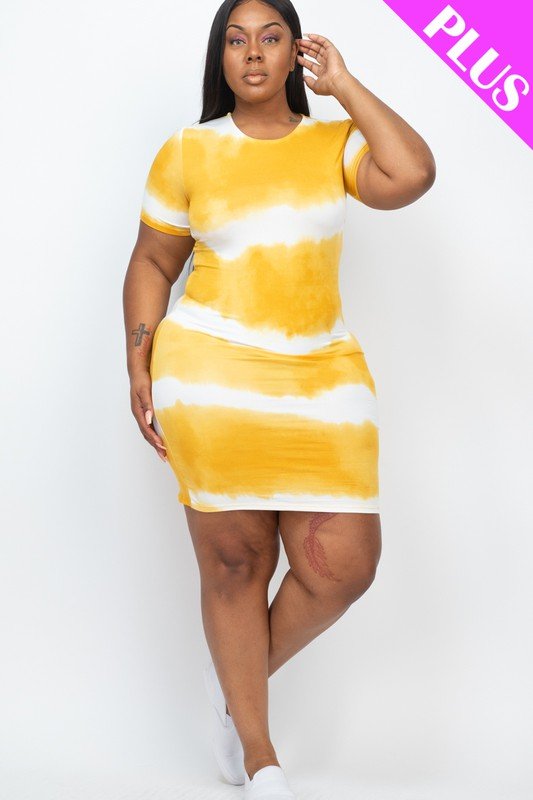 PLUS Size Stripe Tie - Dye Printed Midi Dress - JUST - JEN BOUTIQUE