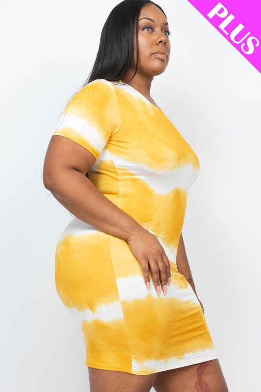 PLUS Size Stripe Tie - Dye Printed Midi Dress - JUST - JEN BOUTIQUE