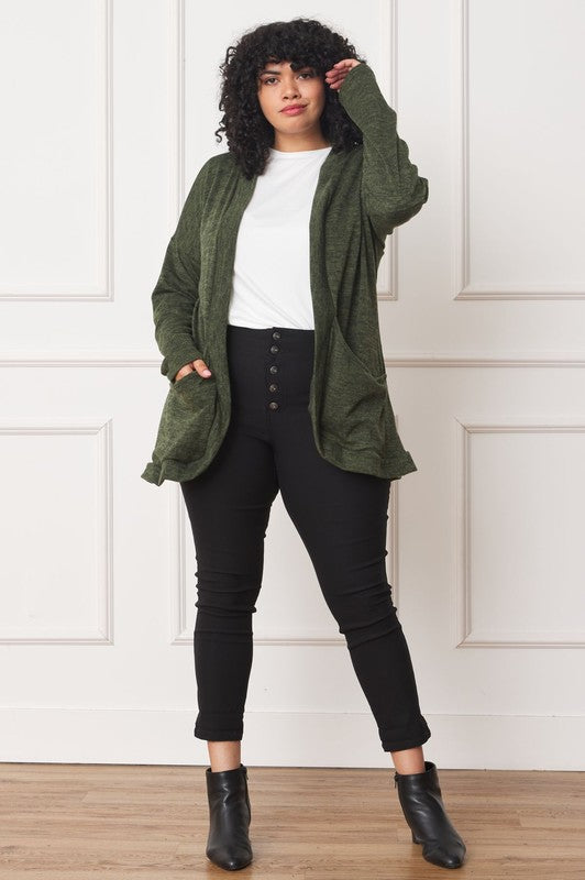 Plus Solid Drape Pocket Cardigan