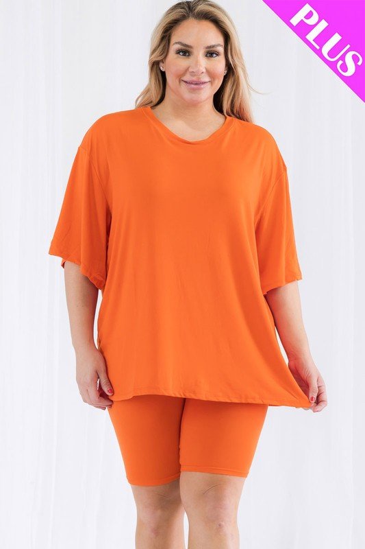 Plus Size Loose Fit Top t shirt &Biker Shorts Set - JUST - JEN BOUTIQUE