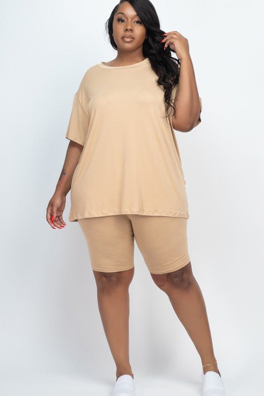 Plus Size Loose Fit Top t shirt &Biker Shorts Set - JUST - JEN BOUTIQUE