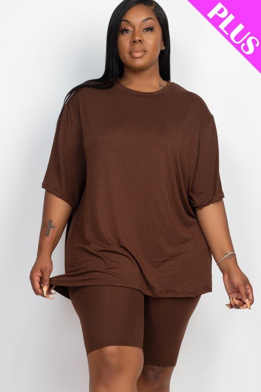 Plus Size Loose Fit Top t shirt &Biker Shorts Set - JUST - JEN BOUTIQUE