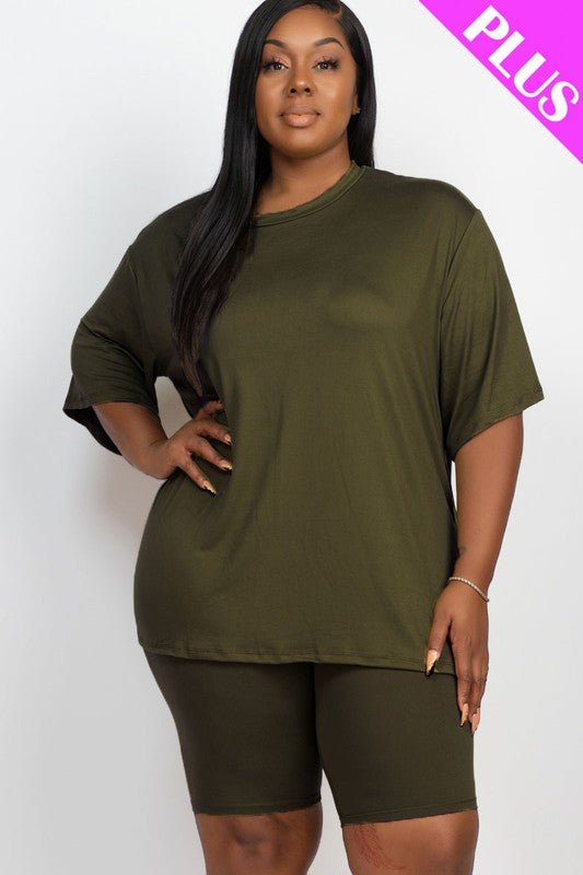 Plus Size Loose Fit Top t shirt &Biker Shorts Set - JUST - JEN BOUTIQUE