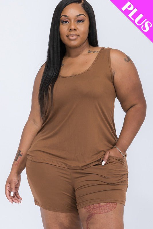 Plus Solid Comfy Tank Top & Shorts Set - JUST - JEN BOUTIQUE