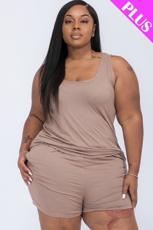 Plus Solid Comfy Tank Top & Shorts Set - JUST - JEN BOUTIQUE